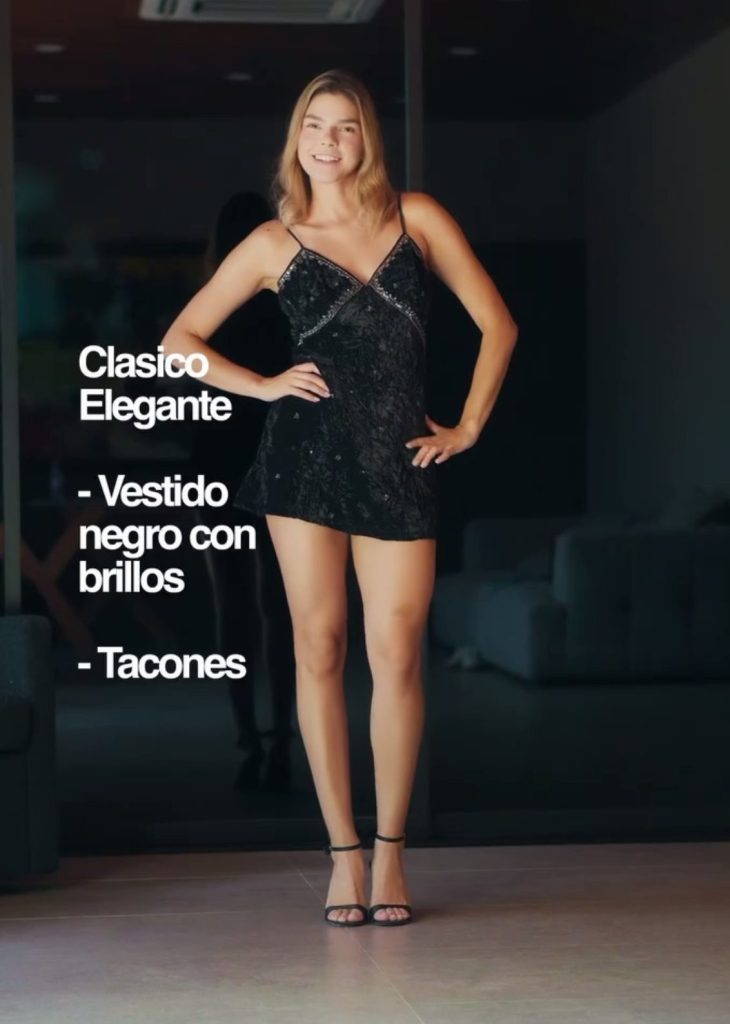 Nunca se brilla demasiado en una noche especial. El clásico vestido negro se eleva con destellos para capturar todas las miradas bajo las luces del escenario.