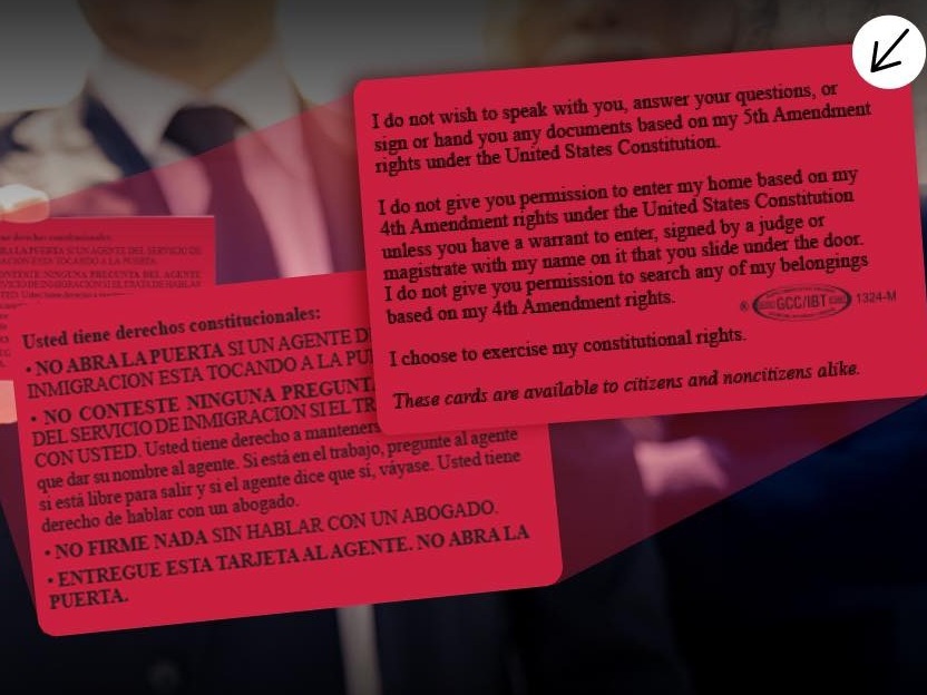 La tarjeta roja recuerda derechos básicos como guardar silencio o pedir una orden judicial antes de permitir el ingreso a un hogar.