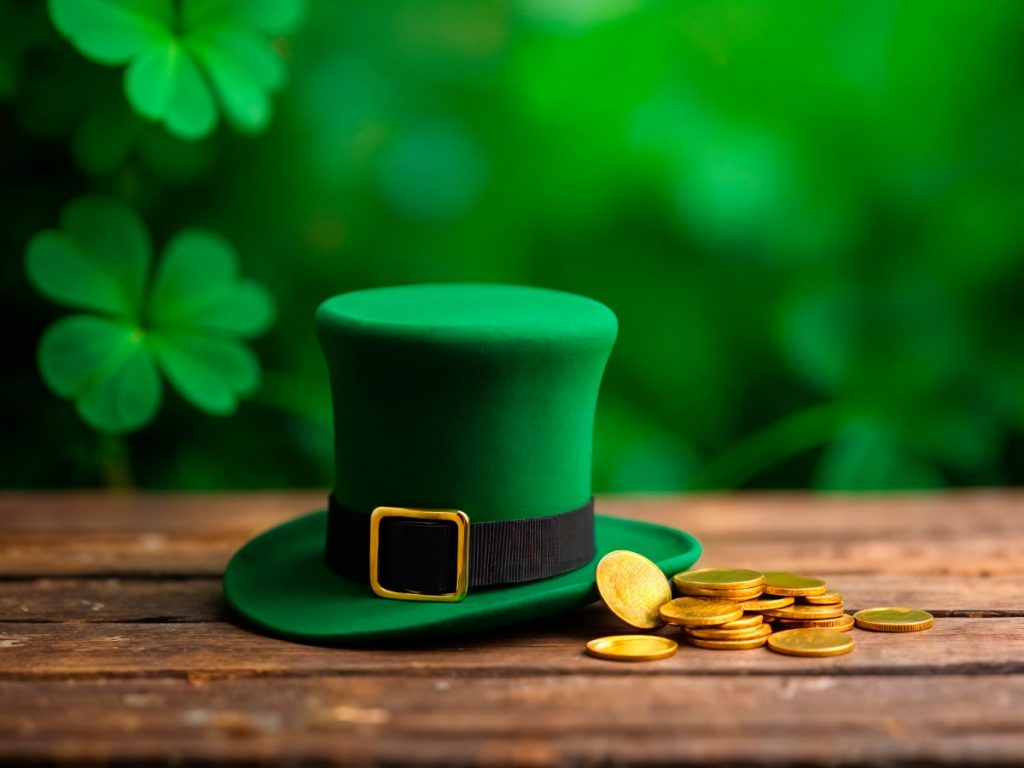 Multitud celebra San Patricio en una ciudad con música, bebidas y vestimenta verde, símbolo característico de esta festividad.