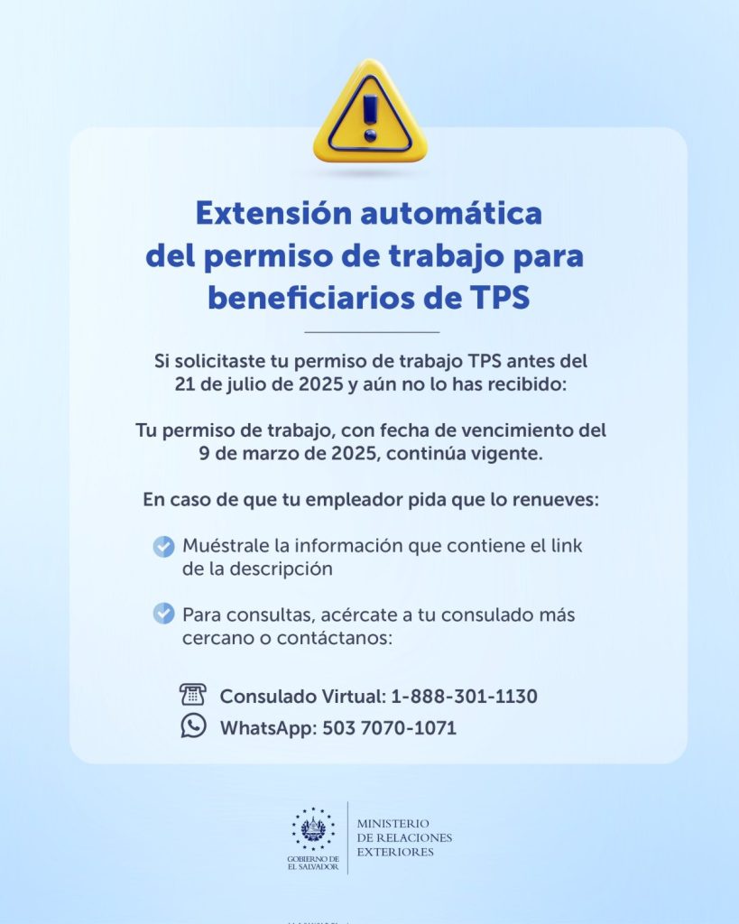 Comunicado oficial compartido por Consulados de El Salvador en Estados Unidos donde detalla la nueva media.