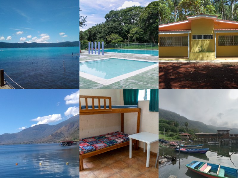 Centro en Coatepeque incluye piscinas, áreas verdes y acceso cercano al lago.