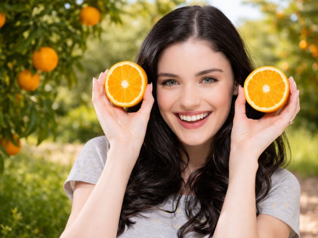 Mujer-feliz-huerto-naranjos-críticos-salud-vida