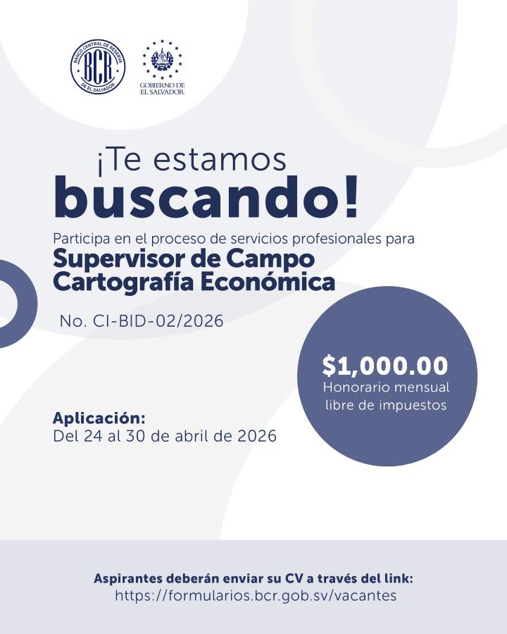 La convocatoria estará disponible únicamente del 24 al 30 de abril de 2026 a través del sitio web oficial del BCR.