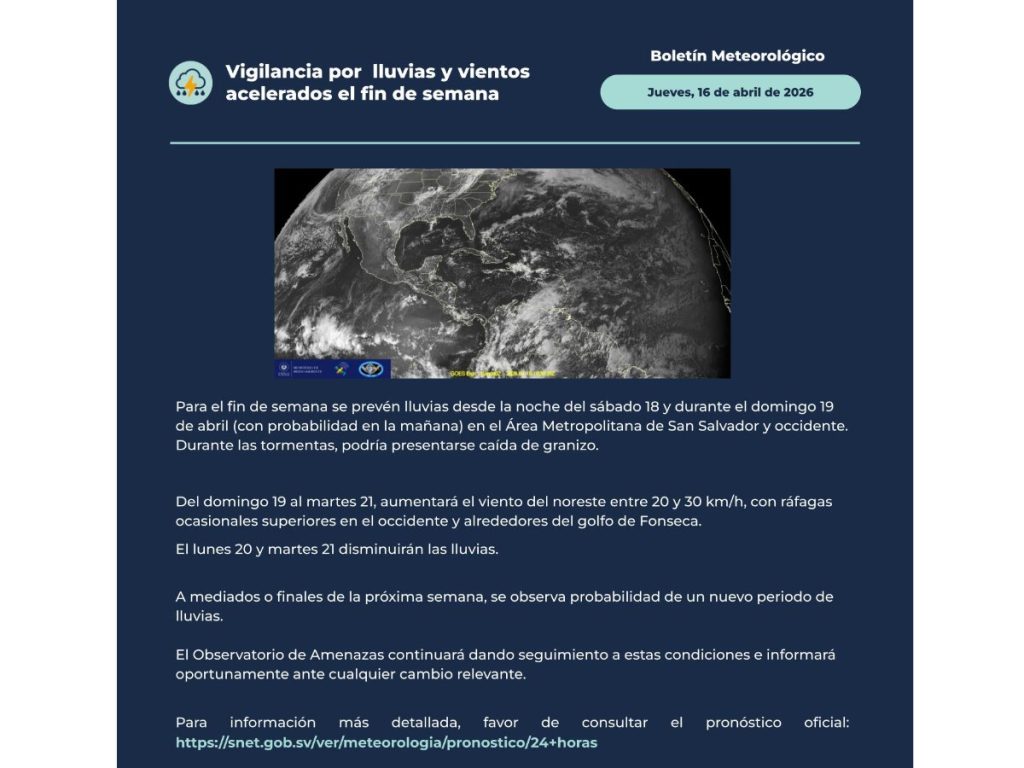 El boletín también advierte sobre posibles tormentas con caída de granizo.