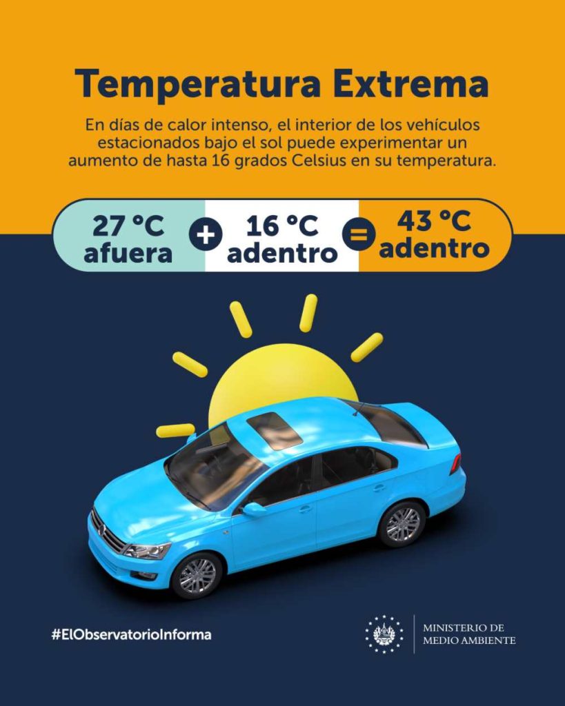 Interior de vehículos puede superar la temperatura exterior hasta por 16°C, según el MARN.