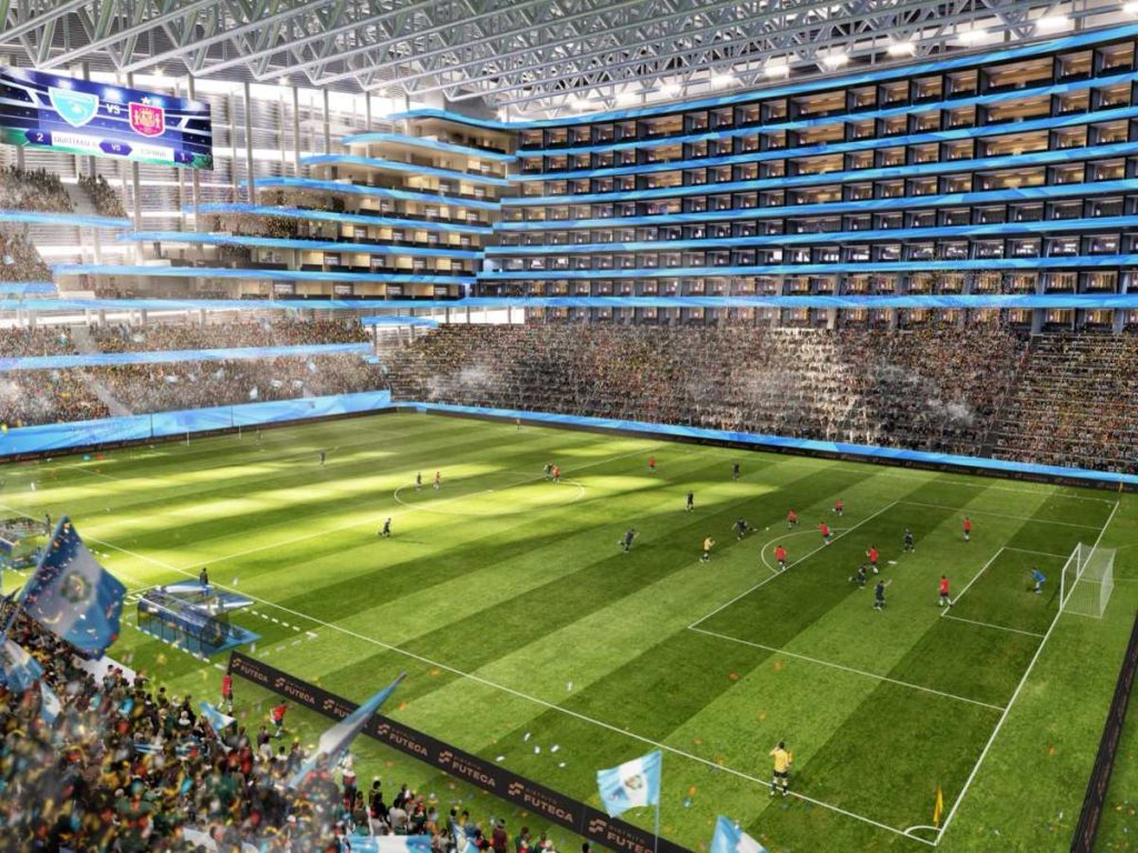 Vista conceptual de Distrito Futeca, el megacomplejo que transformará el antiguo Estadio del Ejército en un nuevo epicentro urbano en Guatemala. Fotografía/ Distrito Futeca