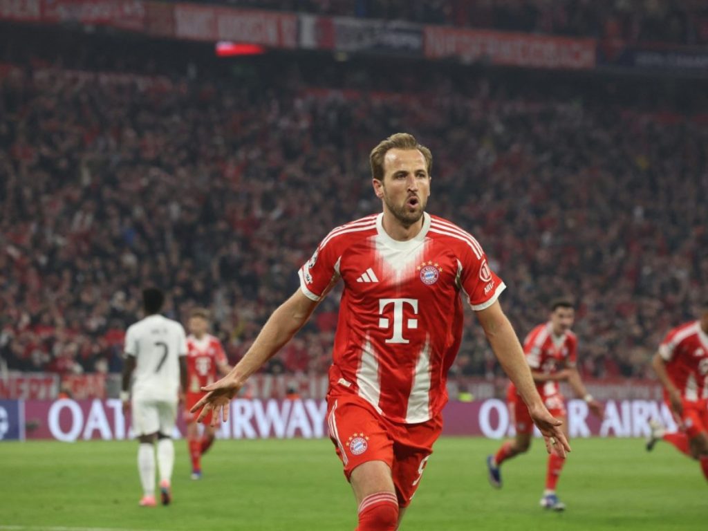 Harry Kane celebra su gol ante el Real Madrid. Foto AFP