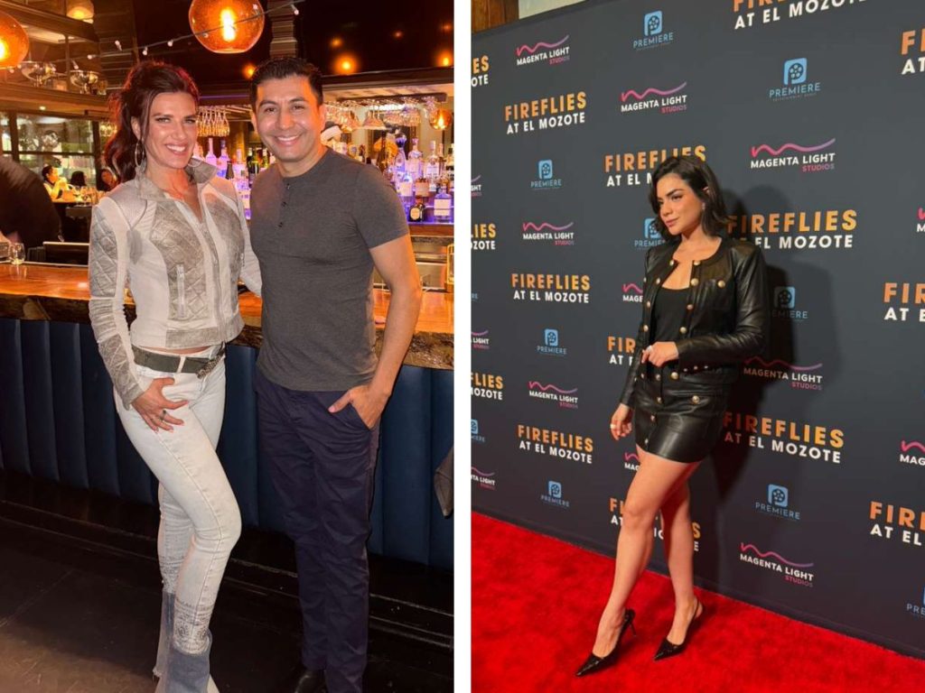 Actores René Mena, Natalie Burn y Marcela Santamaría durante la premiere de “Luciérnagas en El Mozote”.