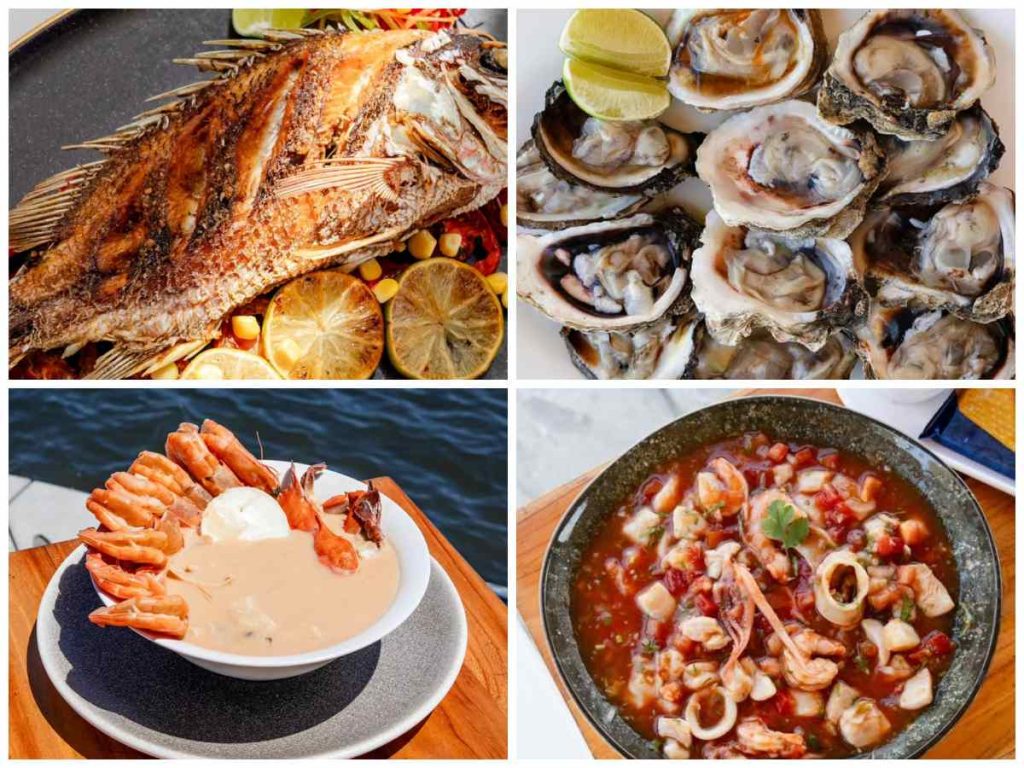 Platillos del Restaurante Acajutla, como sopas marinas, pescado frito y cocteles, destacan por el uso de mariscos frescos del día.