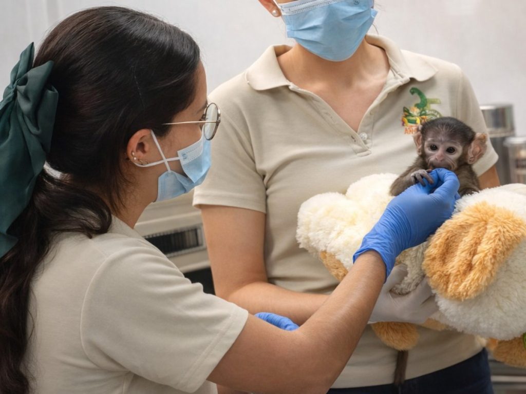 Yuji, cría de mono patas, recibe cuidados especiales tras ser rechazado por su madre en Guadalajara.