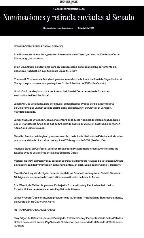 nominación de Troy Edgar embajador de Estados Unidos en El Salvador