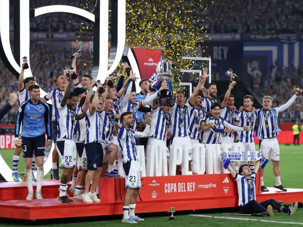 La Real Sociedad celebra su campeonato de Copa del Rey. Foto AFP