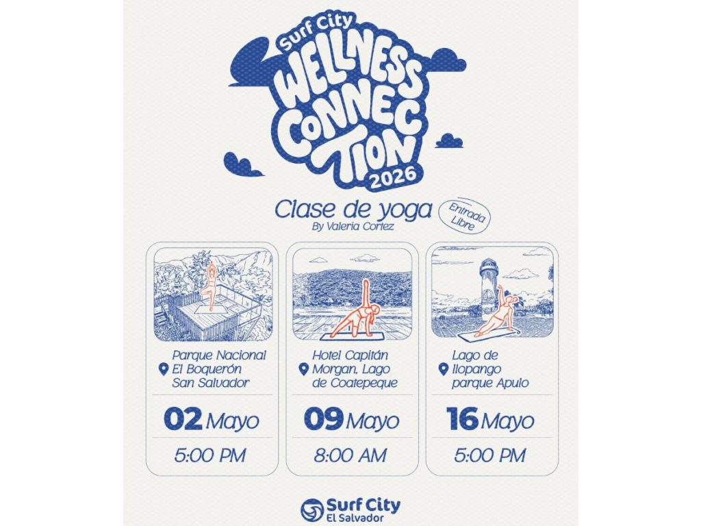 Las clases de yoga gratuitas se desarrollarán en espacios naturales y turísticos como El Boquerón y los lagos de Coatepeque e Ilopango. Imagen/ Surf City