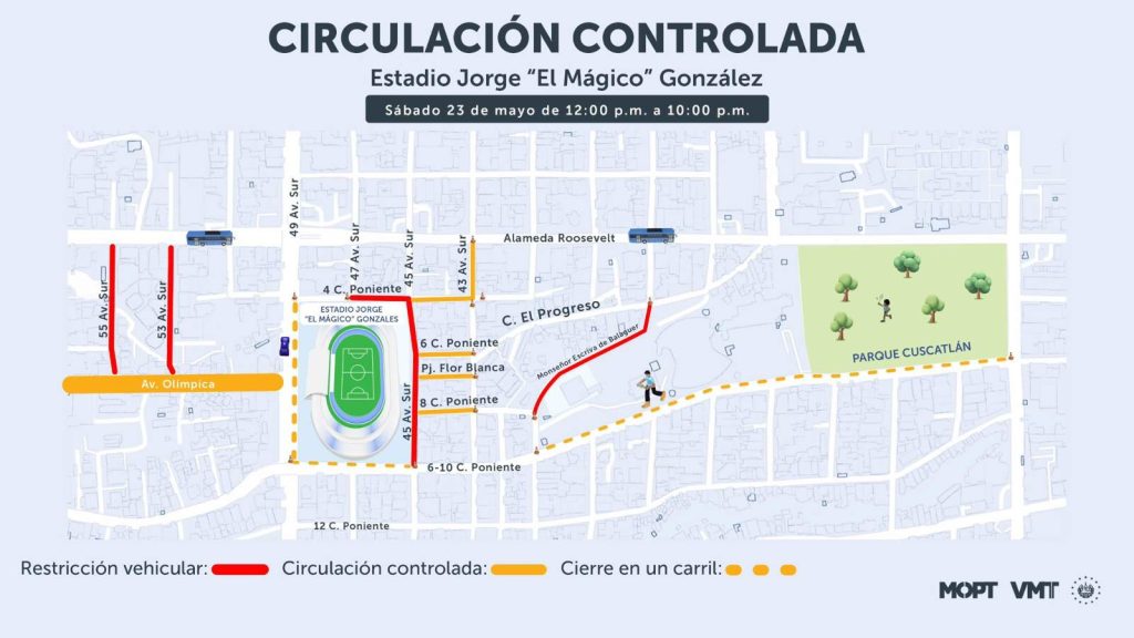 Los cierres vehiculares alrededor del estadio Jorge “Mágico” González comenzarán desde la madrugada del sábado, informó el VMT. Foto / Cortesía.