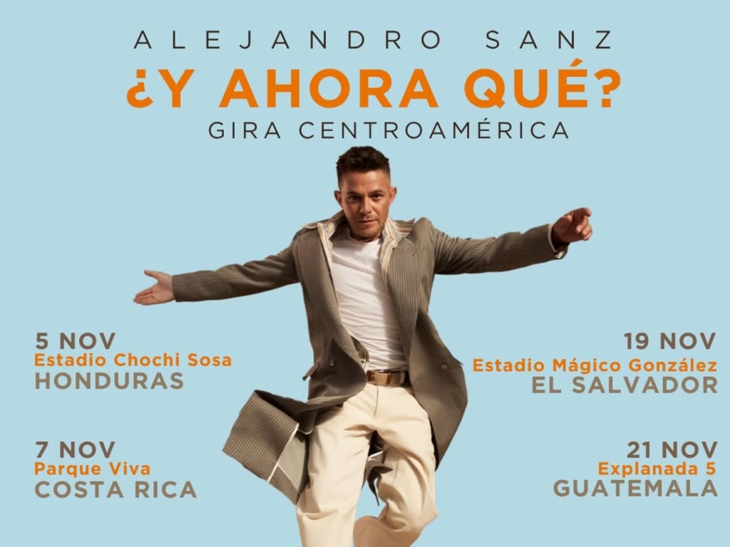 La gira “¿Y Ahora Qué?” marca el regreso de Alejandro Sanz a los escenarios centroamericanos tras el éxito de su más reciente álbum y sus conciertos sold out en Latinoamérica. Imagen/ Facebook Alejandro Sanz
