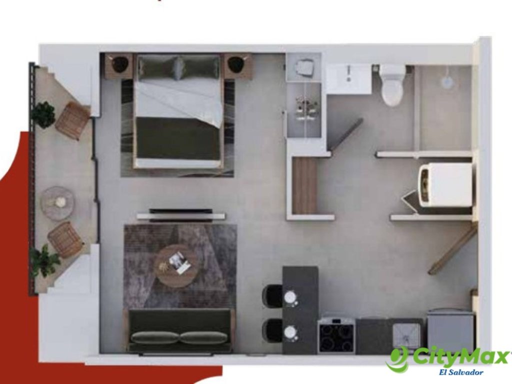Las unidades incluyen una habitación, baño, cocina integrada, balcón y parqueo, además de amenidades como gimnasio, coworking y áreas pet-friendly.