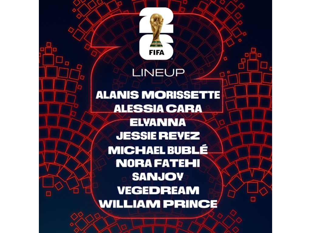 Michael Bublé, Alanis Morissette y Alessia Cara serán parte del espectáculo inaugural del Mundial 2026 en Toronto. Imagen/ FIFA