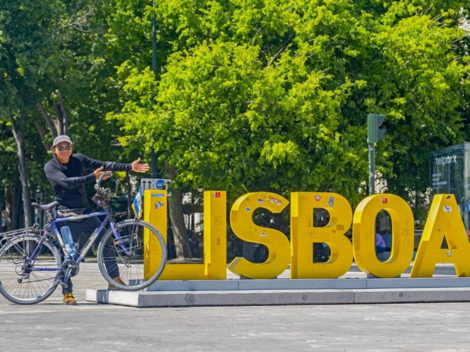 Lisboa se convirtió en una nueva parada para el ahuachapaneco que busca recorrer varios continentes sobre dos ruedas.