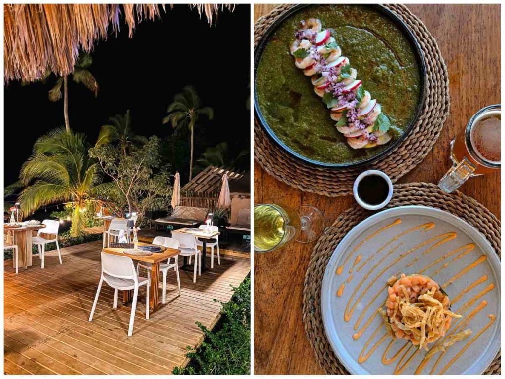 La cena en Nan Tal destaca por mariscos, platos frescos y mesas al aire libre para disfrutar El Zonte también de noche.