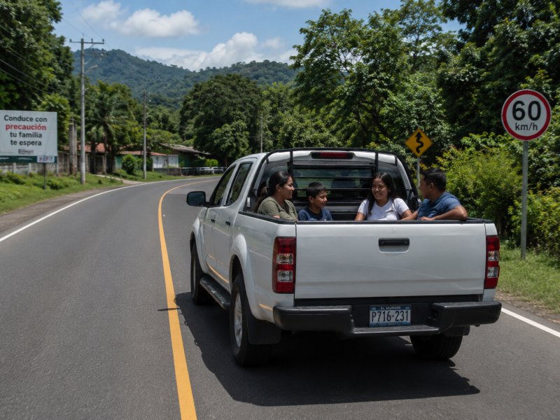 Las autoridades recomiendan que los pasajeros viajen sentados en la parte inferior del pick up para reducir riesgos en carretera.