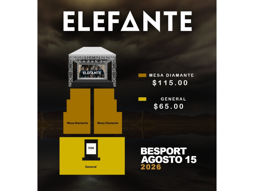 La banda mexicana Elefante se presentará el próximo 15 de agosto de 2026 en BeSport. La preventa de boletos ya está disponible a través de Passline.