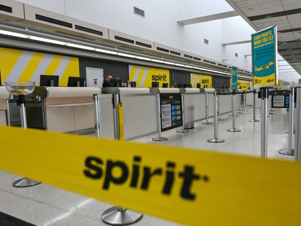Área de Check in cerrada después de que la aerolínea Spirit anunció que cerraba operaciones a nivel mundial. Foto AFP