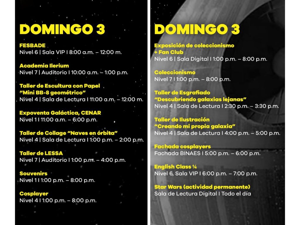 El ambiente galáctico continúa con más actividades, cosplay, foros y experiencias para compartir entre fanáticos de todas las edades. Imagen/ BINAES