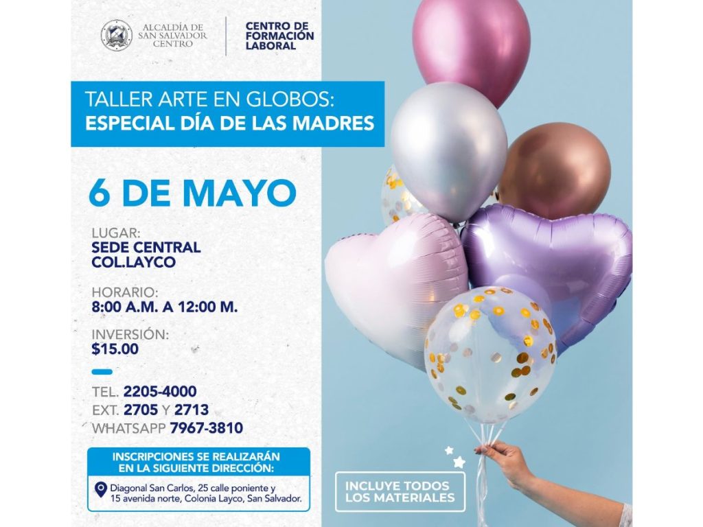 Participantes aprenden técnicas básicas de decoración en el taller de arte con globos impartido por el CFL en San Salvador.