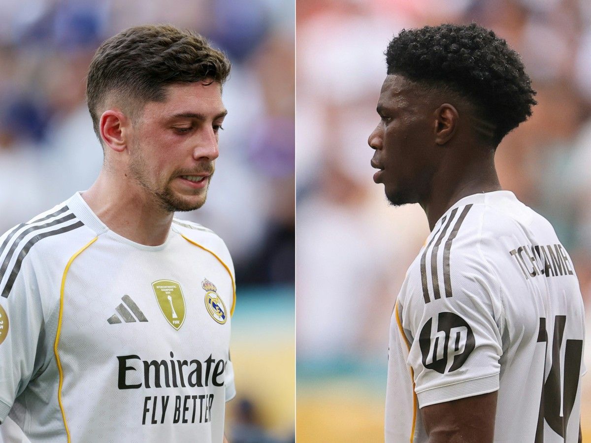 Federico Valverde y Aurelien Tchouameni pelearon en entrenamiento. Foto AFP