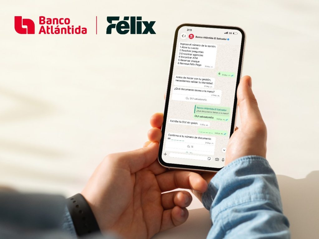 Banco Atlántida y la fintech Félix anunciaron una nueva herramienta para enviar remesas desde Estados Unidos a El Salvador utilizando WhatsApp.