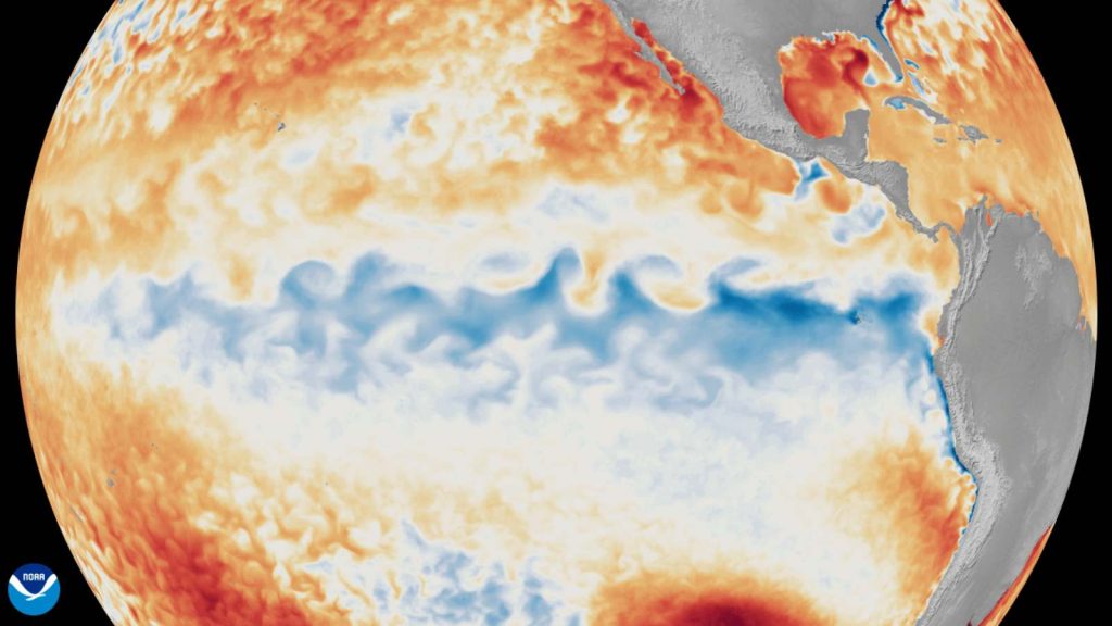 Animación que muestra la variación de la temperatura superficial del mar con respecto a la media en el océano Pacífico tropical, desde el 1 de enero hasta el 8 de junio de 2026. (Crédito de la imagen: satélites de la NOAA)
