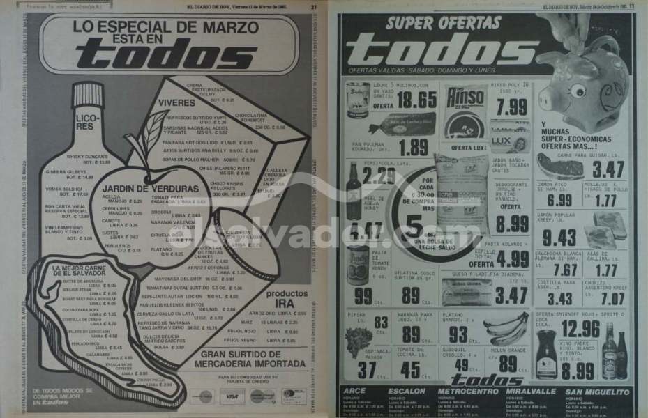 Los anuncios de Supermercados Todos ocuparon páginas completas de los periódicos durante las décadas de los 70 y 80. Foto/ Archivo.