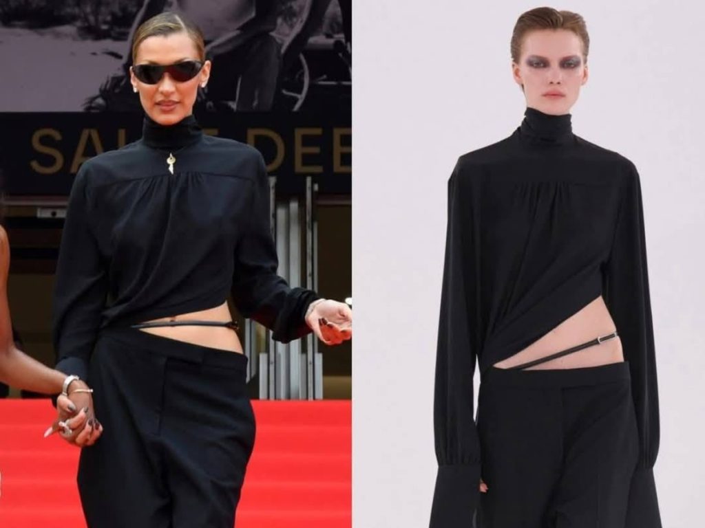 Bella Hadid lleva el cinturón sobre la piel y confirma que este accesorio ya no necesita ir sujeto a la cintura.