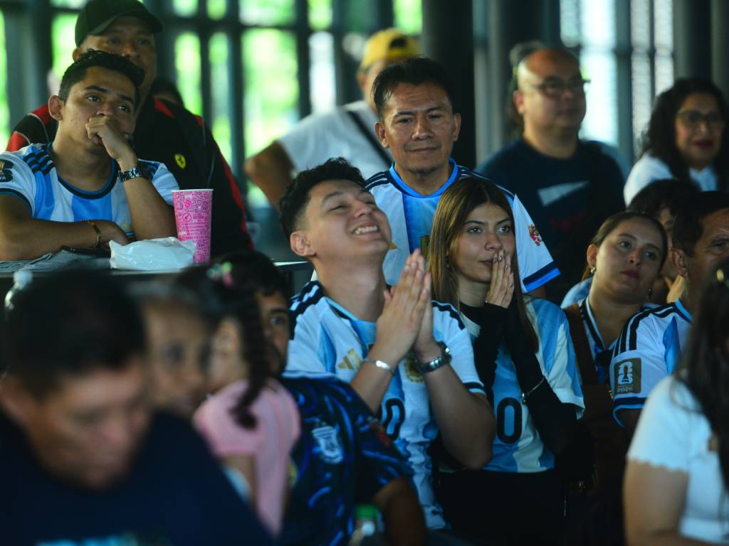 Hinchas de Argentina sufren con tensión la final en la plaza.