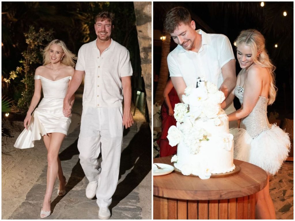 Thea Booysen lució distintos vestidos durante la celebración, mientras MrBeast mantuvo un estilo clásico y sobrio.