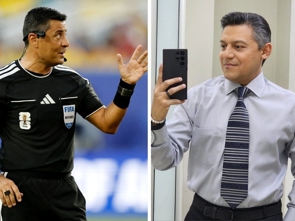 En redes sociales, decenas de salvadoreños comentaron el parecido físico entre el árbitro Alireza Faghani y el periodista Alex Pineda. Fotografías/ AFP y Facebook