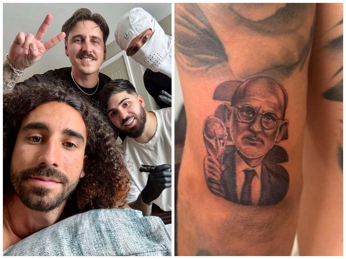 Marc Cucurella muestra el tatuaje de Luis de la Fuente con la Copa del Mundo tras cumplir su promesa.