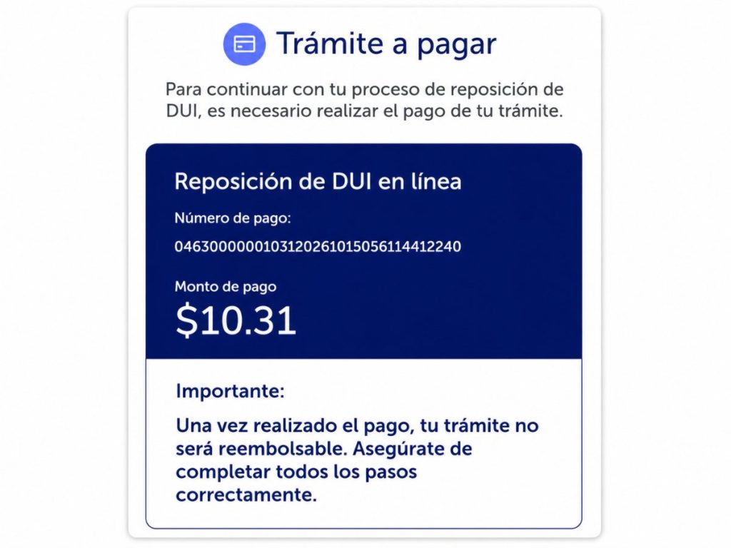 En El Salvador, el costo normal es de $10.31. Para salvadoreños en Estados Unidos, el trámite se vincula al servicio DUI Express.