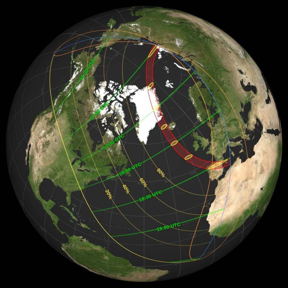 Foto / NASA: Mapa de visibilidad del eclipse total de Sol de 2026.