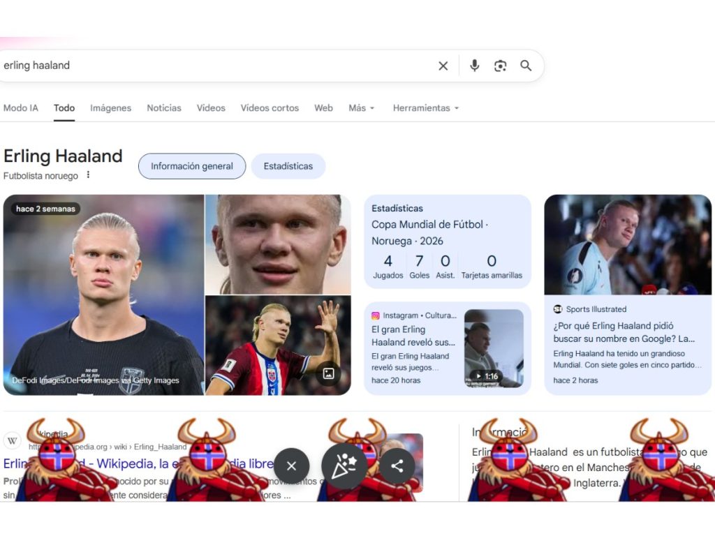 Al buscar "Erling Haaland" en Google aparece una animación inspirada en la selección de Noruega.