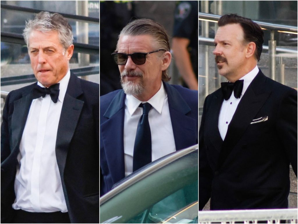 Hugh Grant, Ethan Hawke y Jason Sudeikis en la boda de Taylor Swift. Foto AFP