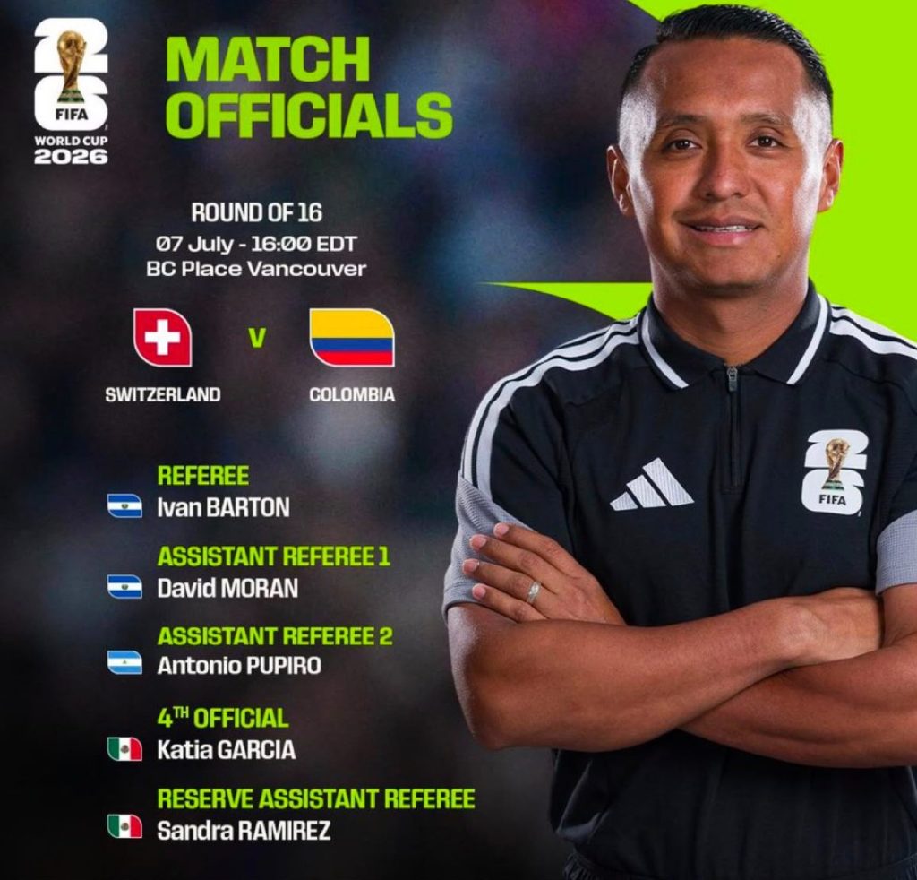 Iván Barton fue elegido para dirigir el partido de octavos del Mundial entre Colombia y Suiza. Foto FIFA