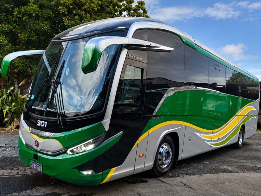 Los nuevos autobuses Marcopolo Paradiso 1200 G8 ya prestan servicio en la ruta San Miguel-San Salvador. Foto/  Cortesía