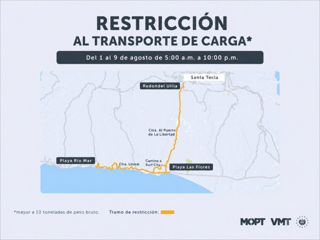 El transporte de carga tendrá restricciones en el corredor hacia Surf City, aunque la medida no aplicará para abastecimiento de comercios.