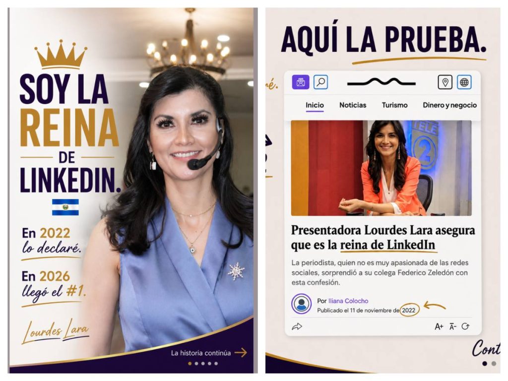 Lourdes Lara celebró haber alcanzado el primer lugar en cuatro categorías de LinkedIn en El Salvador, según el ranking de Favikon.