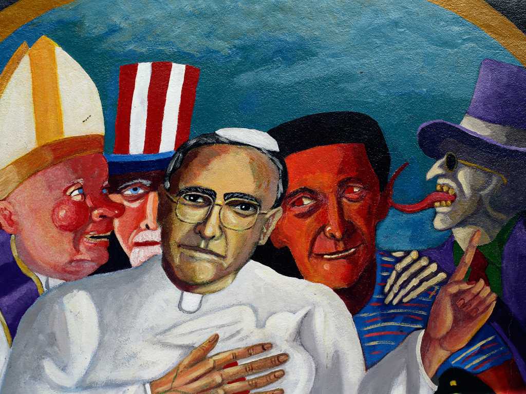 San Romero retratado en el Mural de Antonio Bonilla que retrata "200 años de dominación", en el Museo Nacional de Antropología.