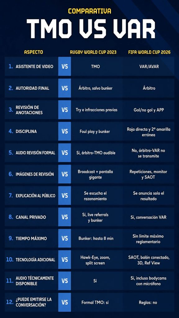 TMO VAR COMPARATIVA APRENDIZAJE LECCIONES DIFERENCIAS RUGBY FUTBOL FIFA ROBBIE RUUD