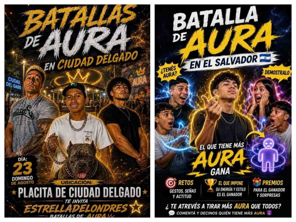 Las batallas de aura comienzan a ganar espacio en la conversación digital salvadoreña, con convocatorias que circulan en redes sociales.