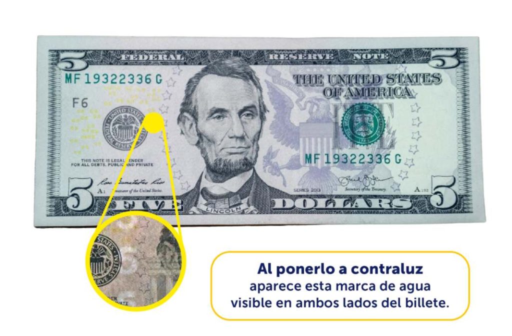 El peculiar detalle de los billetes de $5 que puedes descubrir al ponerlos a contraluz