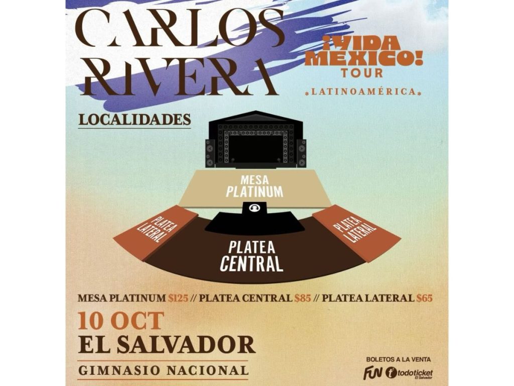 Los boletos para el concierto de Carlos Rivera saldrán a la venta el 15 de agosto, con precios desde los $65 hasta los $125, más cargos por servicio. Imagen/ Two Shows